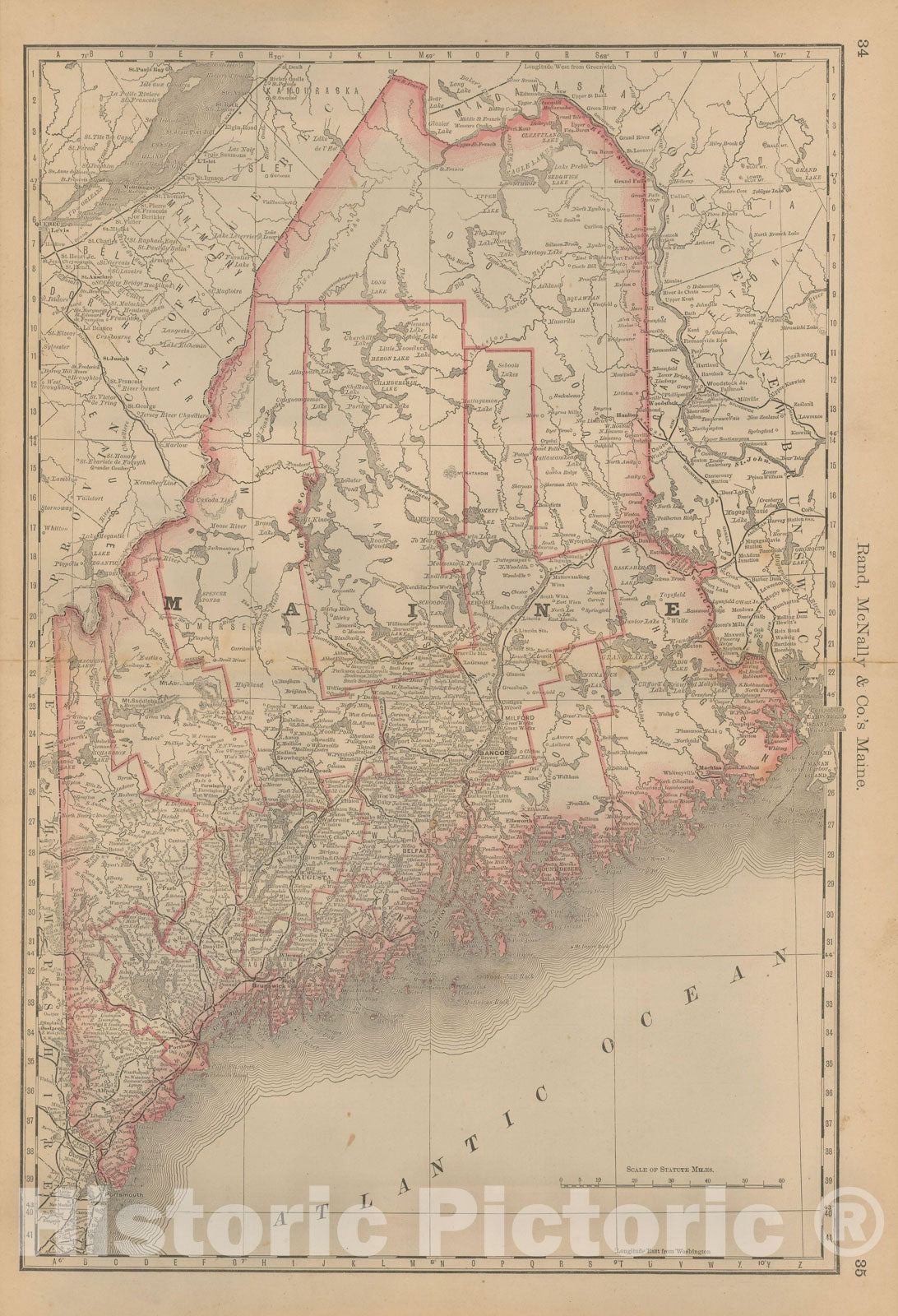 Historic Map : Maine 1877 , Business Atlas of the USA , Vintage Wall Art