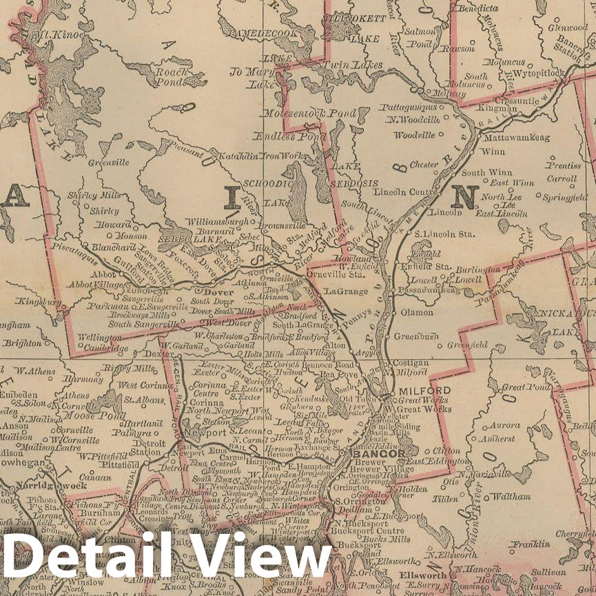 Historic Map : Maine 1877 , Business Atlas of the USA , Vintage Wall Art