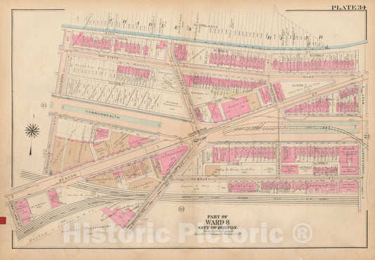 Historic Map : Atlas City of Boston, Boston Proper and Back Bay, Boston 1922 Plate 034 , Vintage Wall Art