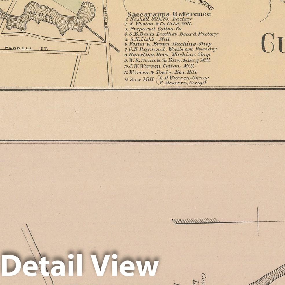 Historic Map : Atlas of Maine, Cumberland Mills & Saccarappa & Washburn 1885 , v2, Vintage Wall Art
