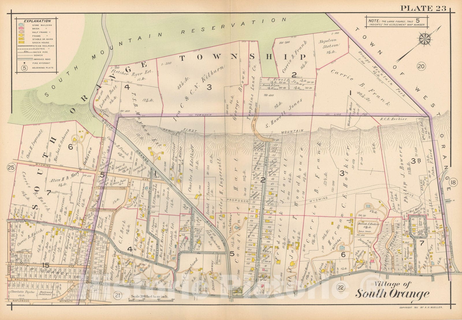 Historic Map : Atlas Oranges, South Orange 1911 Plate 023 , Vintage Wall Art