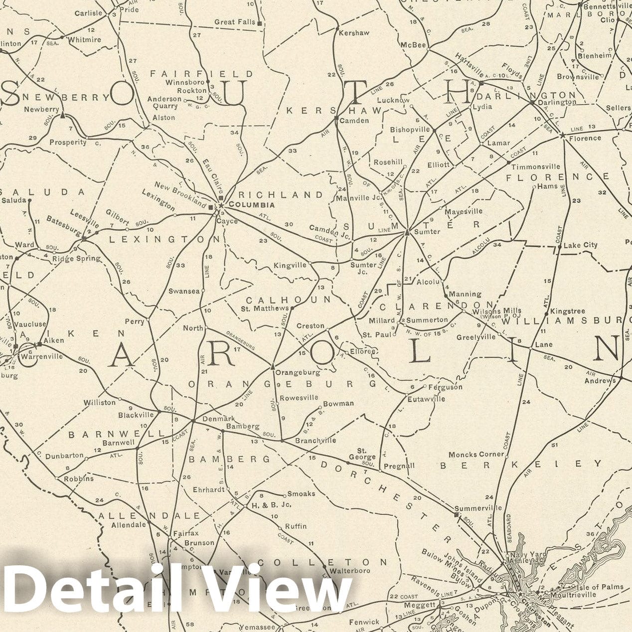 Historic Map : South Carolina 1925 , v2, Vintage Wall Art