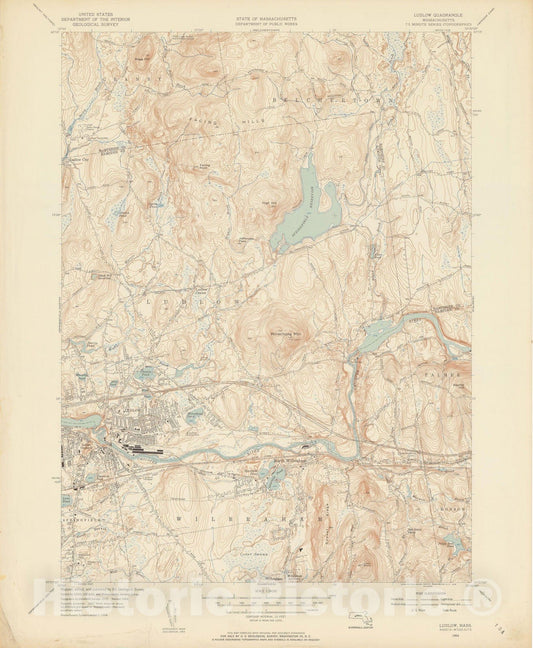 Historic Map : USGS 7.5 Minute Sheets and Quadrangles, Ludlow & Wilbraham 1954 Topographic Map , Vintage Wall Art