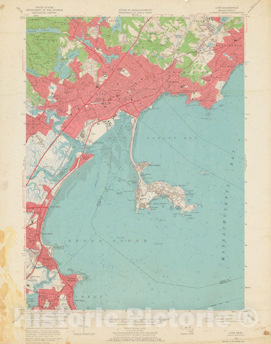 Historic Map : USGS 7.5 Minute Sheets and Quadrangles, Lynn & Nahant & Swampscott 1956 Topographic Map , Vintage Wall Art