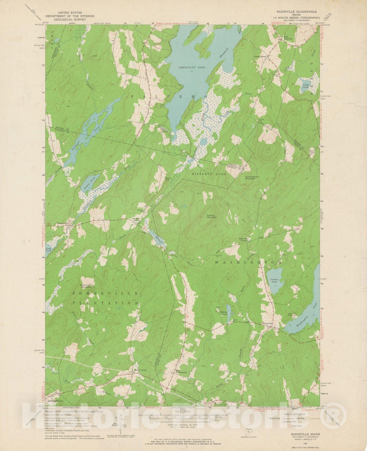 Historic Map : USGS 7.5 Minute Sheets and Quadrangles, Razorville & Washington 1961 Topographic Map , Vintage Wall Art