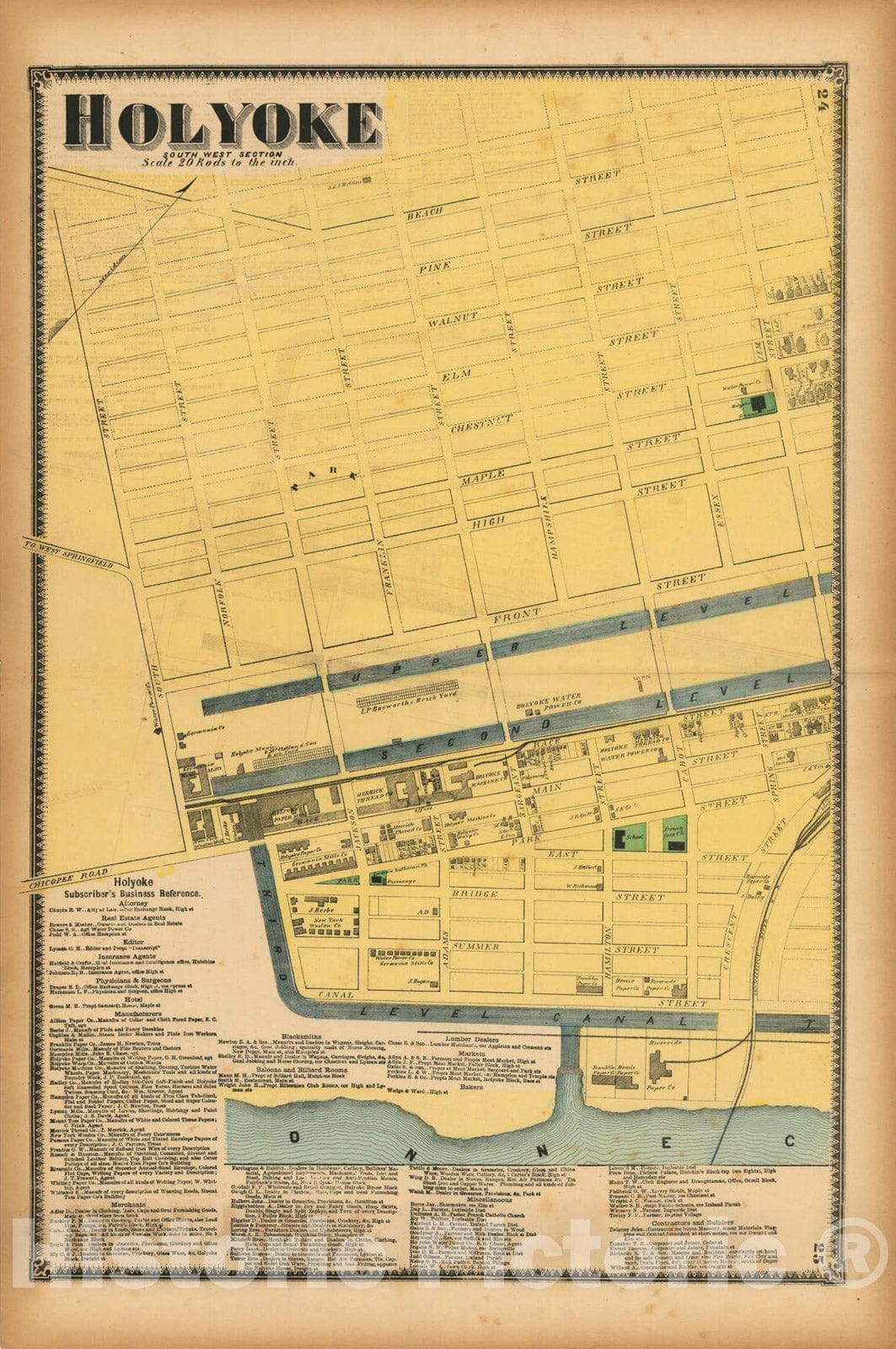 Historic Map : Atlas of Hampden County Massachusetts, Holyoke 1870 , v2, Vintage Wall Art