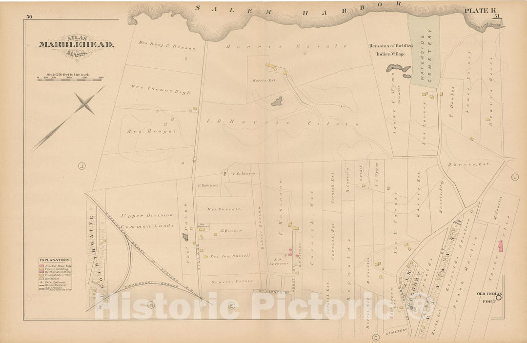 Historic Map : Atlas of Marblehead, Marblehead 1881 Plate K , Vintage Wall Art