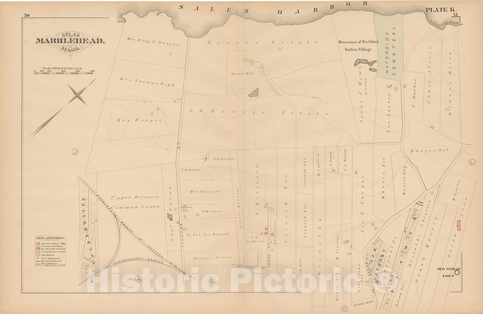 Historic Map : Atlas of Marblehead, Marblehead 1881 Plate K , Vintage Wall Art