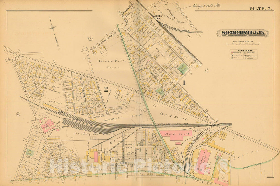 Historic Map : Atlas of Somerville Massachusetts, Somerville 1884 Plate 007 , Vintage Wall Art