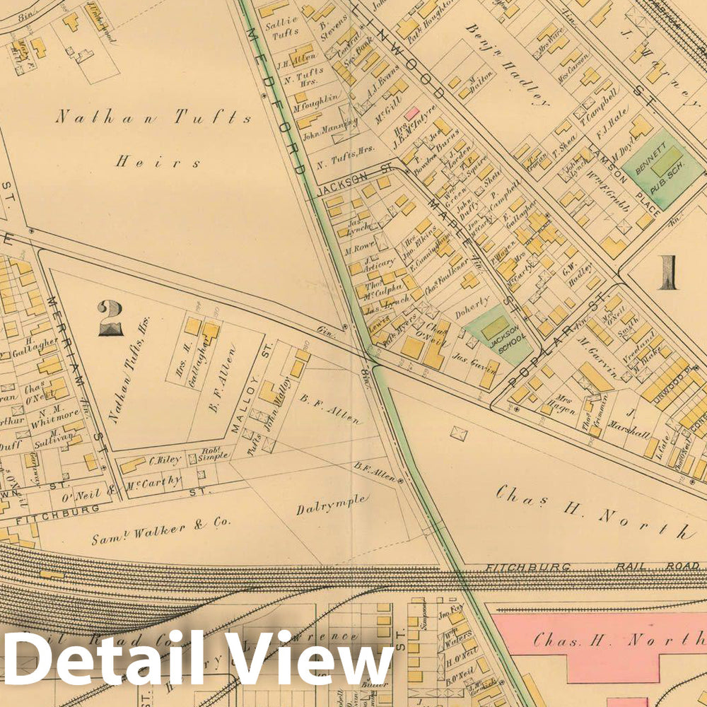 Historic Map : Atlas of Somerville Massachusetts, Somerville 1884 Plate 007 , Vintage Wall Art