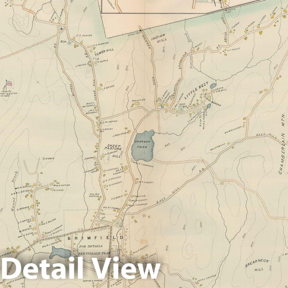 Historic Map : Atlas of Hampden County, Massachusetts, Brimfield 1894 , Vintage Wall Art