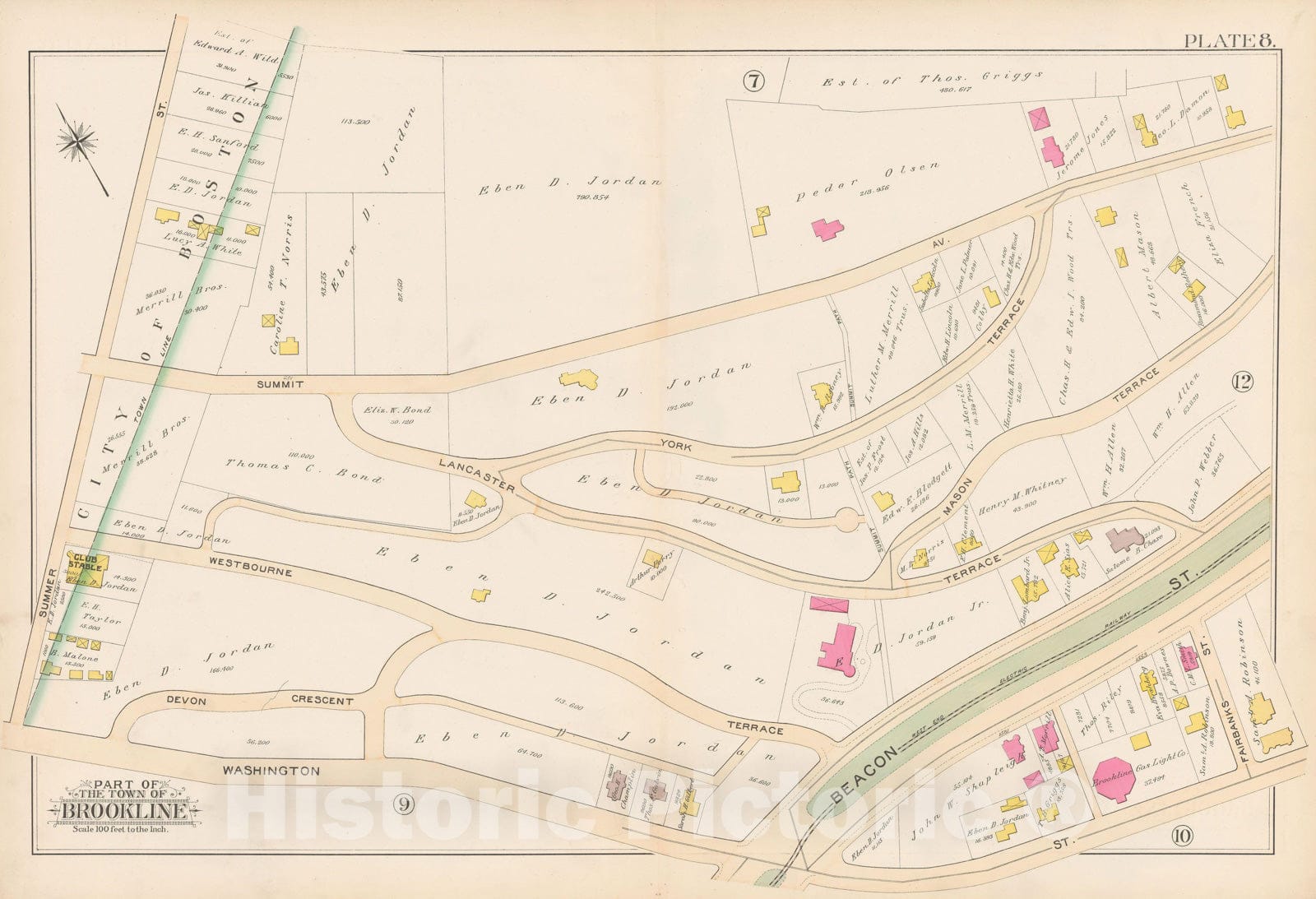 Historic Map : Atlas Town of Brookline, Brookline 1893 Plate 008 , Vintage Wall Art