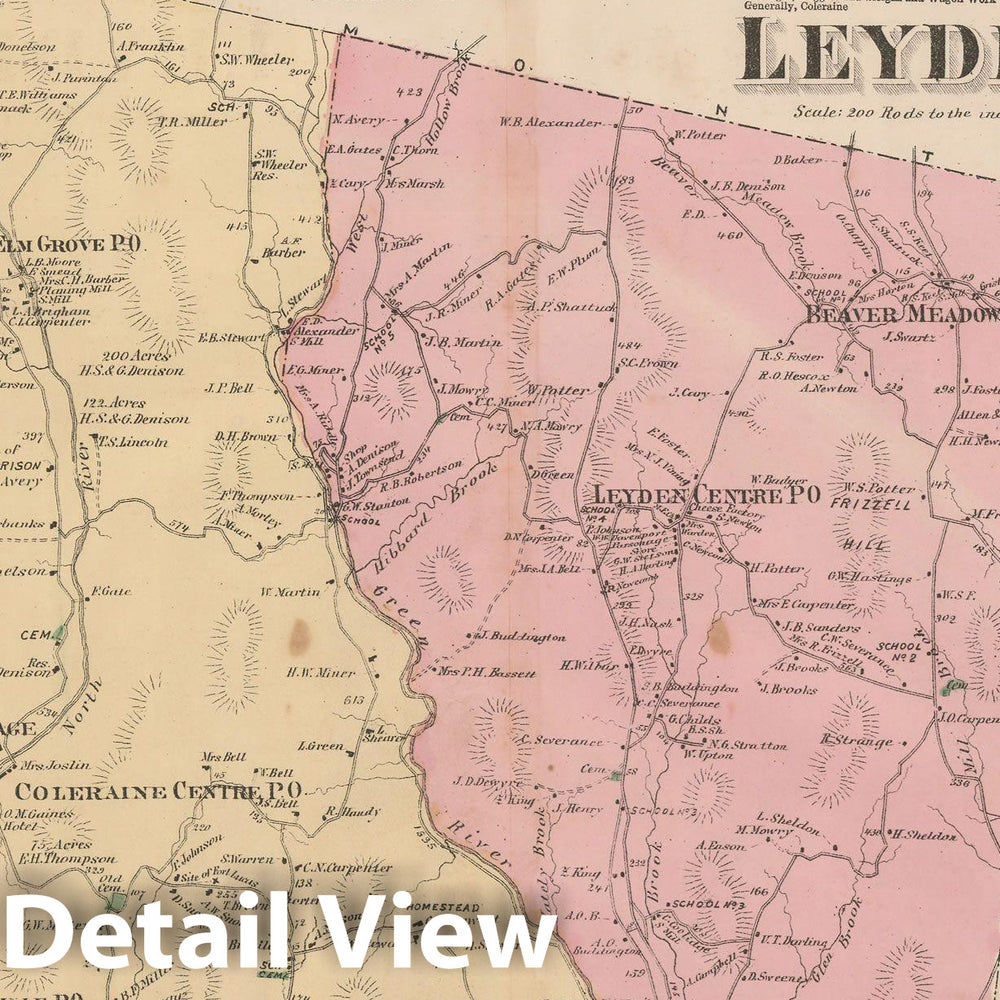 Historic Map : Atlas of Franklin Co. Massachusetts, Colrain & Leyden 1871 , Vintage Wall Art