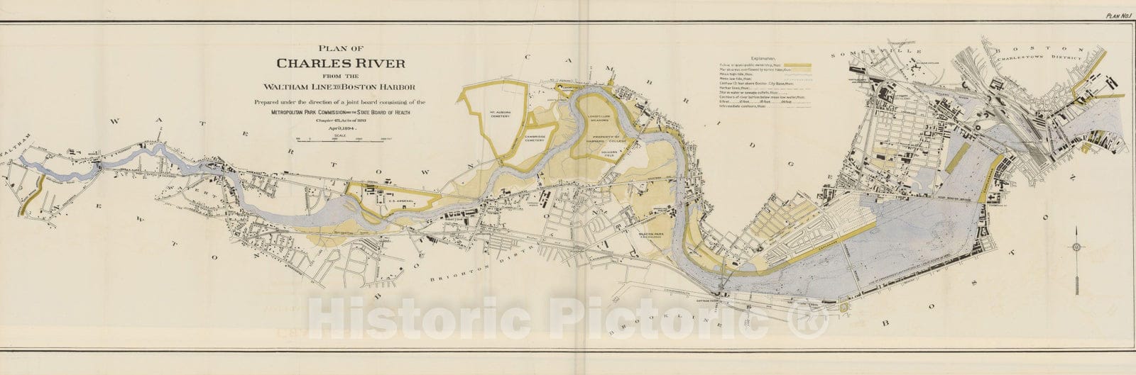 Historic Map : Charles River 1894 , v2, Vintage Wall Art