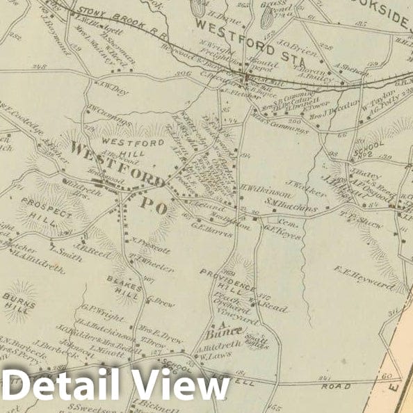 Historic Map : County Atlas of Middlesex Massachusetts, Westford 1875 , Vintage Wall Art