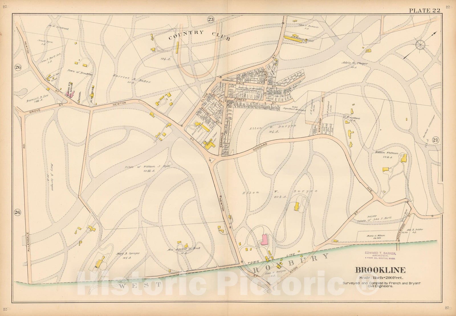Historic Map : Atlas Town of Brookline, Brookline 1897 Plate 022 , Vintage Wall Art