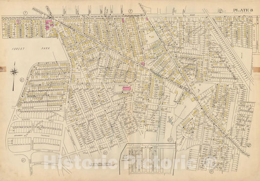 Historic Map : Atlas City of Springfield and the Town of Longmeadow 1920 Plate 008 , Vintage Wall Art