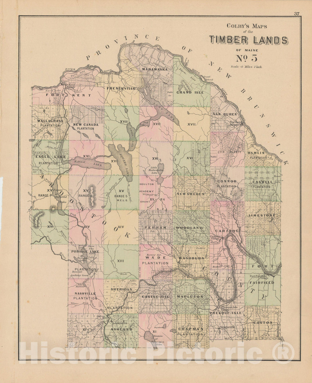 Historic Map : Atlas of Maine, Timberlands #5 1885 , Vintage Wall Art