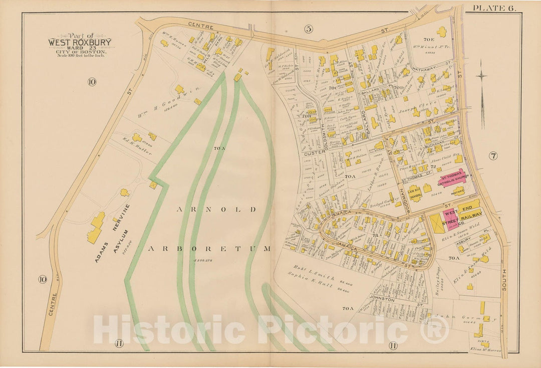 Historic Map : Atlas City of Boston, West Roxbury, Jamaica Plain 1890 Plate 006 , Vintage Wall Art