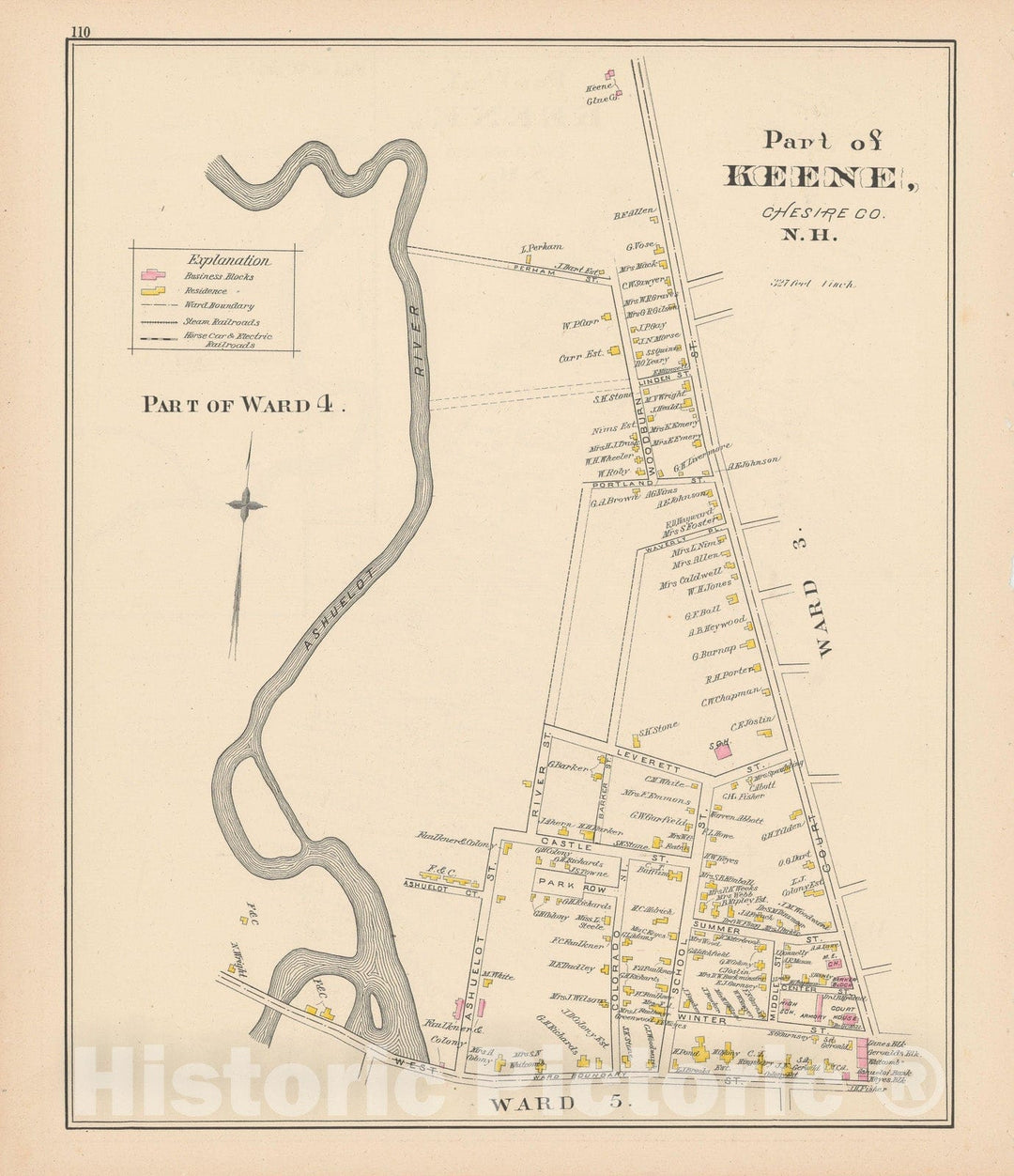 Historic Map : Keene 1892 , Town and City Atlas State of New Hampshire , v6, Vintage Wall Art