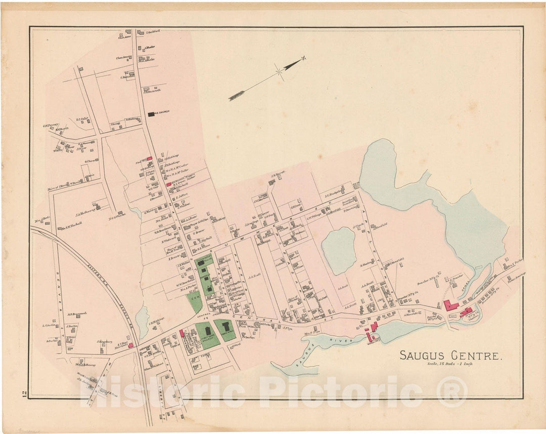 Historic Map : Atlas of Essex County, Saugus 1884 , v3, Vintage Wall Art