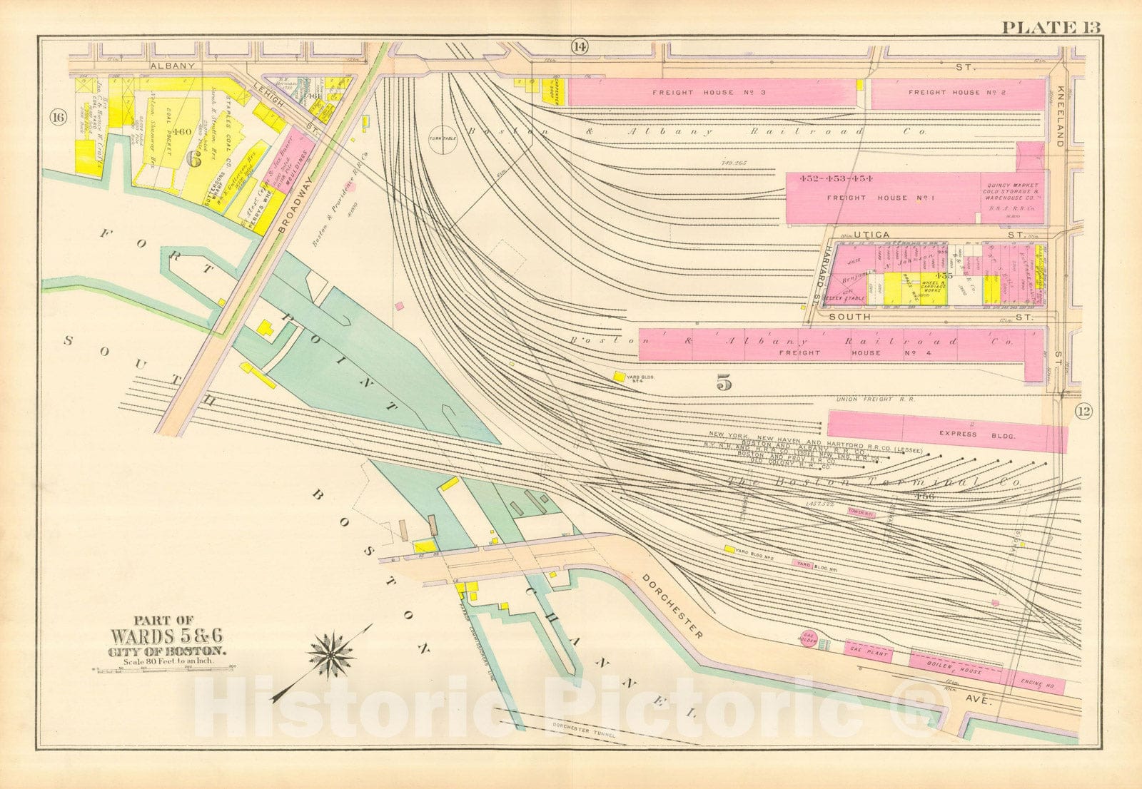 Historic Map : Atlas City of Boston, Boston Proper and Back Bay, Boston 1917 Plate 013 , Vintage Wall Art