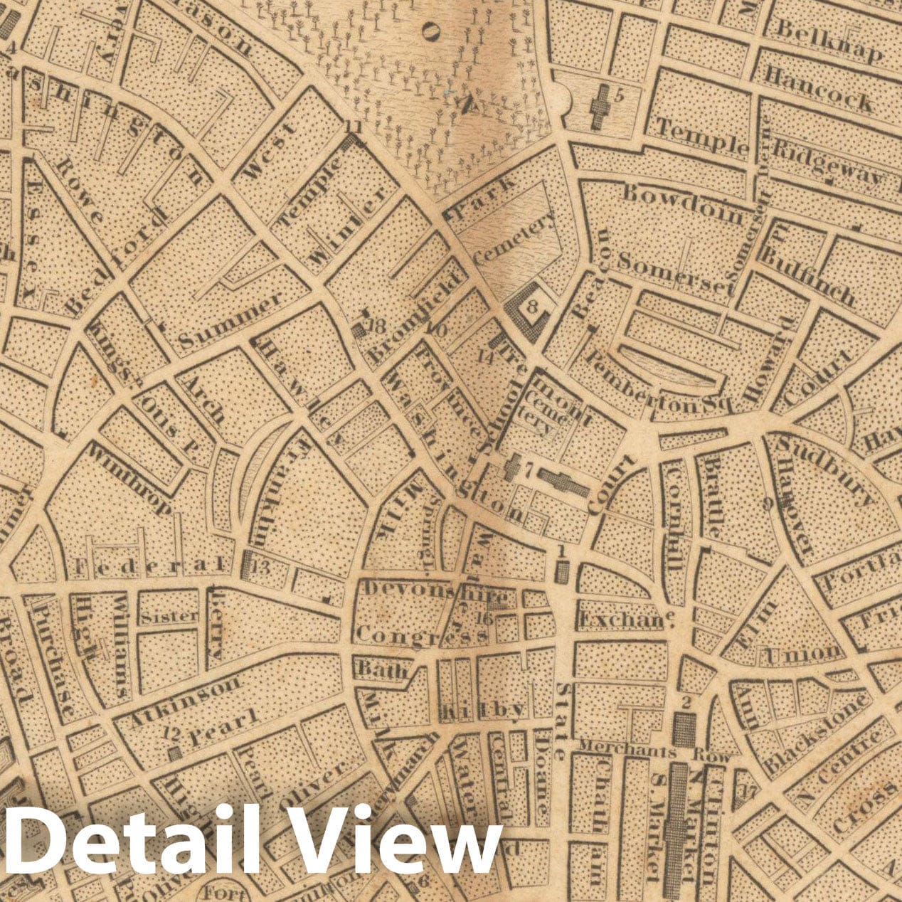 Historic Map : Boston Directory & Almanac, Boston 1843 , v2, Vintage Wall Art