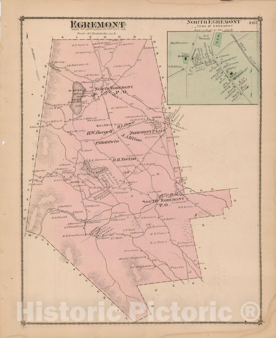 Historic Map : County Atlas of Berkshire County, Egremont 1876 , Vintage Wall Art