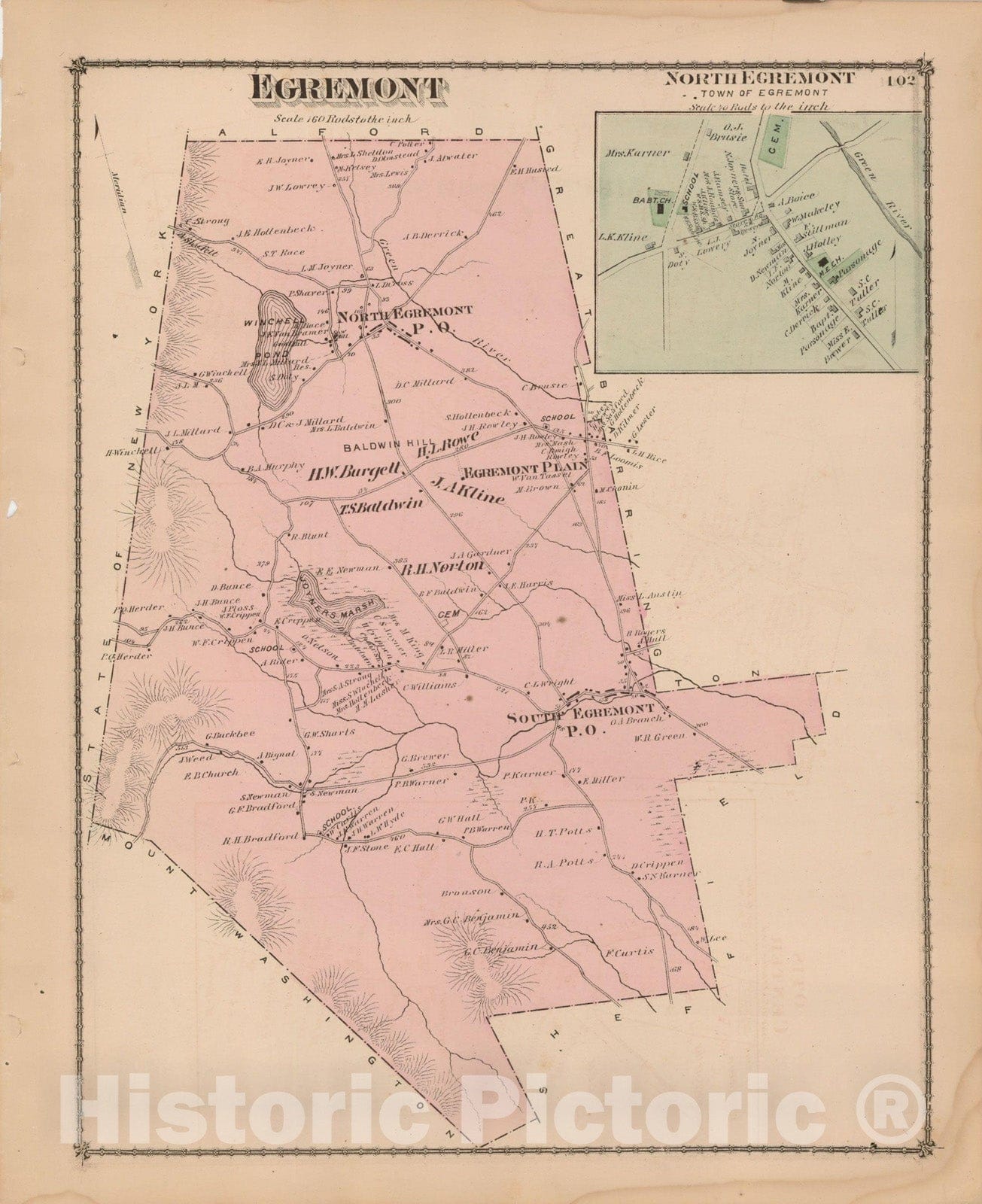 Historic Map : County Atlas of Berkshire County, Egremont 1876 , Vintage Wall Art