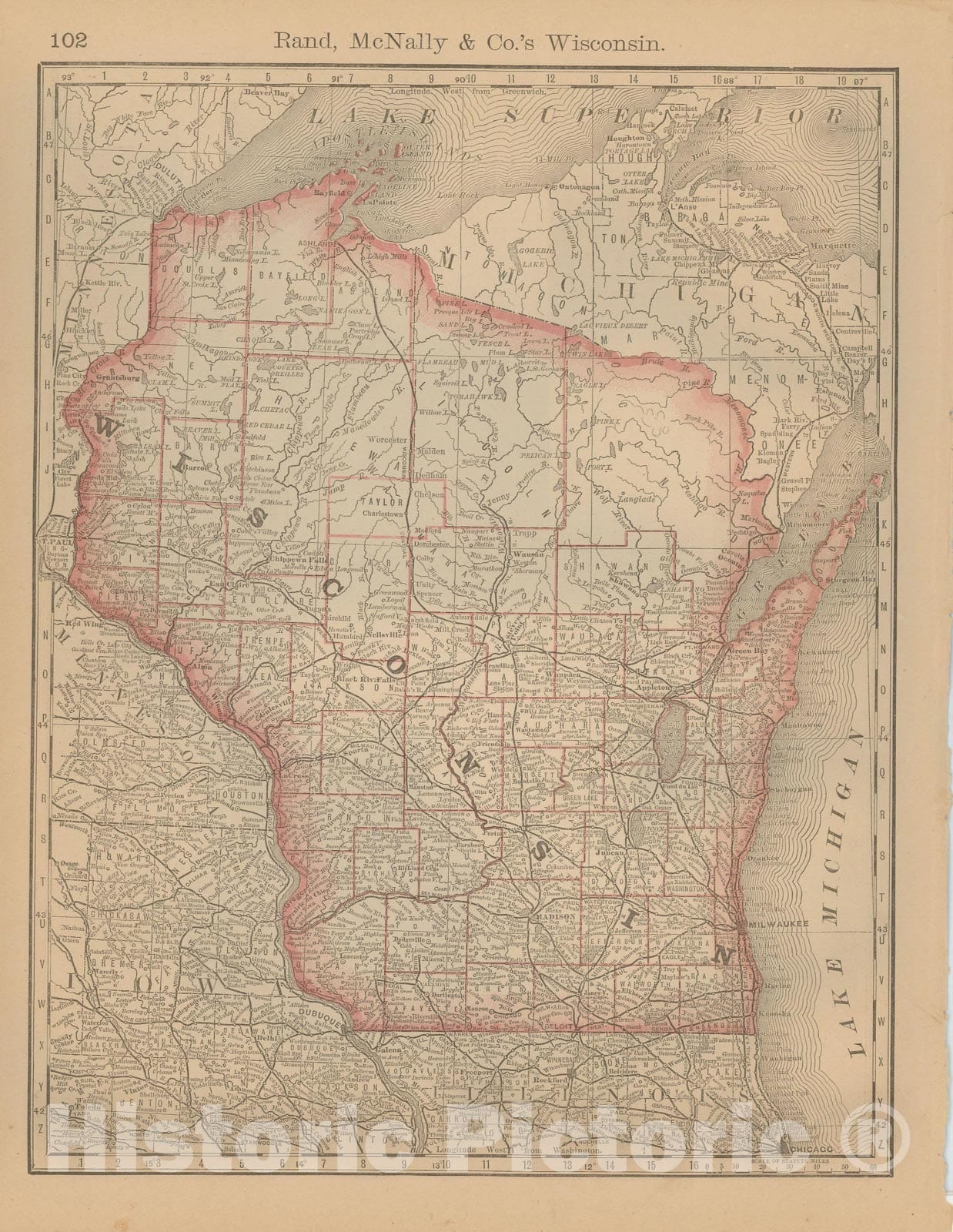 Historic Map : Wisconsin 1877 , Business Atlas of the USA , Vintage Wall Art