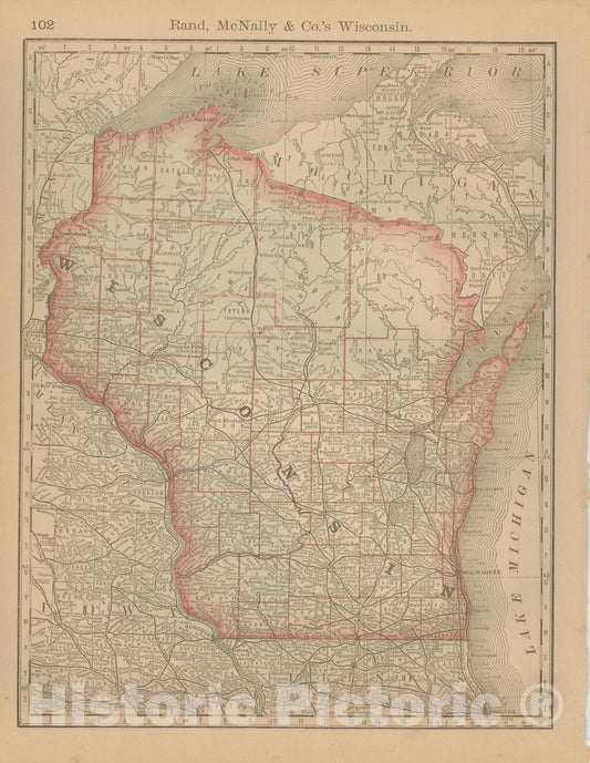 Historic Map : Wisconsin 1877 , Business Atlas of the USA , Vintage Wall Art