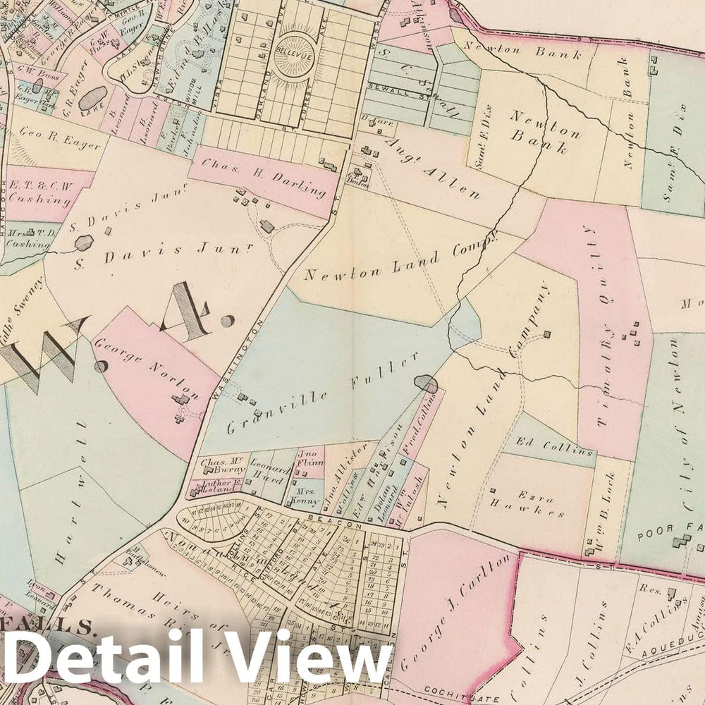 Historic Map : City of Newton, Middlesex County, Newton 1874 Plate P , Vintage Wall Art