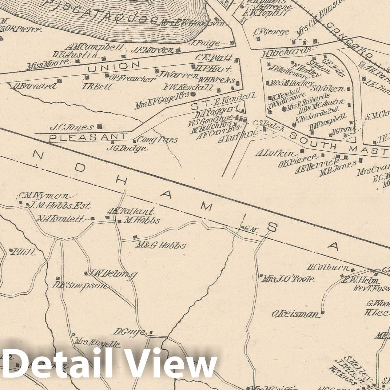 Historic Map : Goffstown & Pelham 1892 , Town and City Atlas State of New Hampshire , Vintage Wall Art
