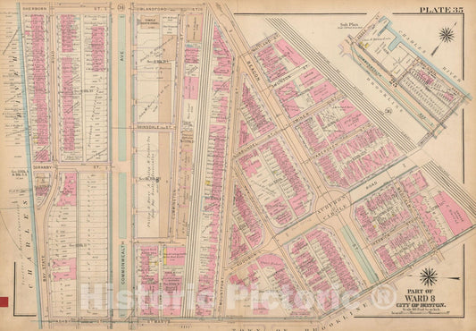 Historic Map : Atlas City of Boston, Boston Proper and Back Bay, Boston 1922 Plate 035 , Vintage Wall Art