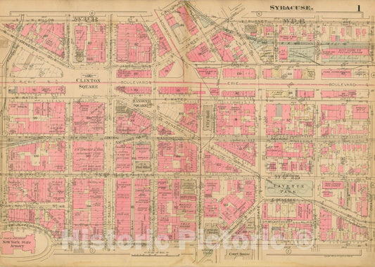 Historic Map : Atlas City of Syracuse, NY and Suburbs, Syracuse 1924 Plate 001 , Vintage Wall Art
