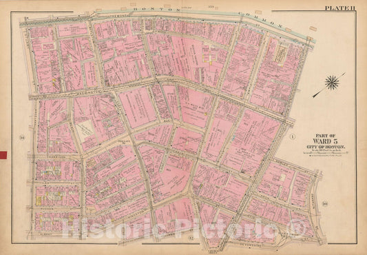 Historic Map : Atlas City of Boston, Boston Proper and Back Bay, Boston 1922 Plate 011 , Vintage Wall Art