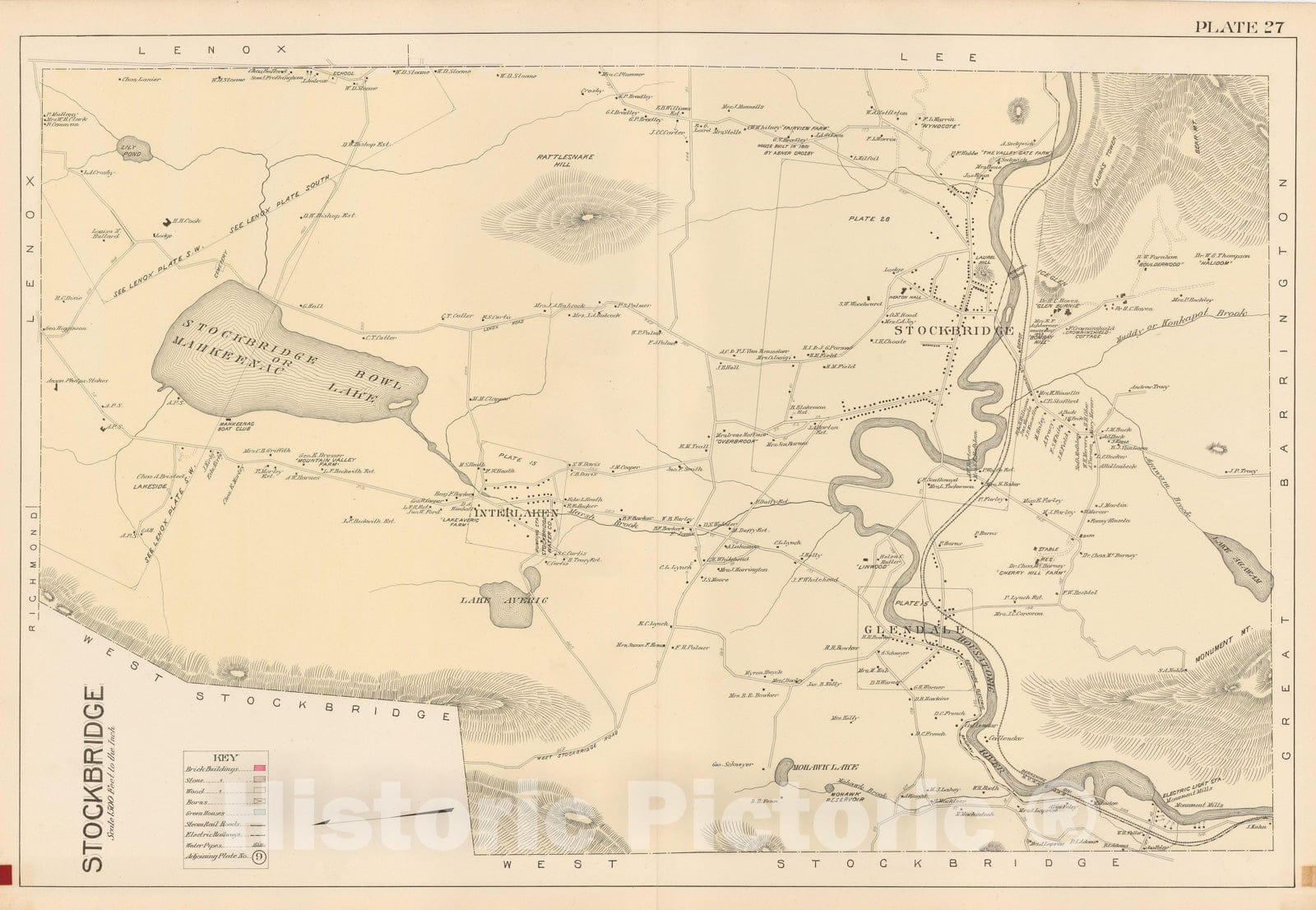 Historic Map : Atlas of Berkshire County Massachusetts, Stockbridge 1904 Plate 027 , Vintage Wall Art