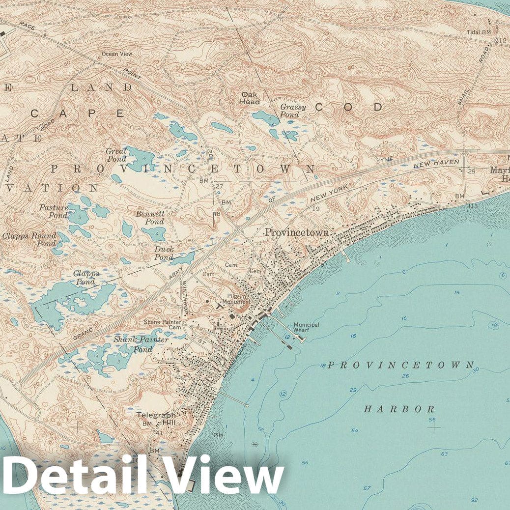 Historic Map : USGS 7.5 Minute Sheets and Quadrangles, Provincetown 1958 Topographic Map , v2, Vintage Wall Art