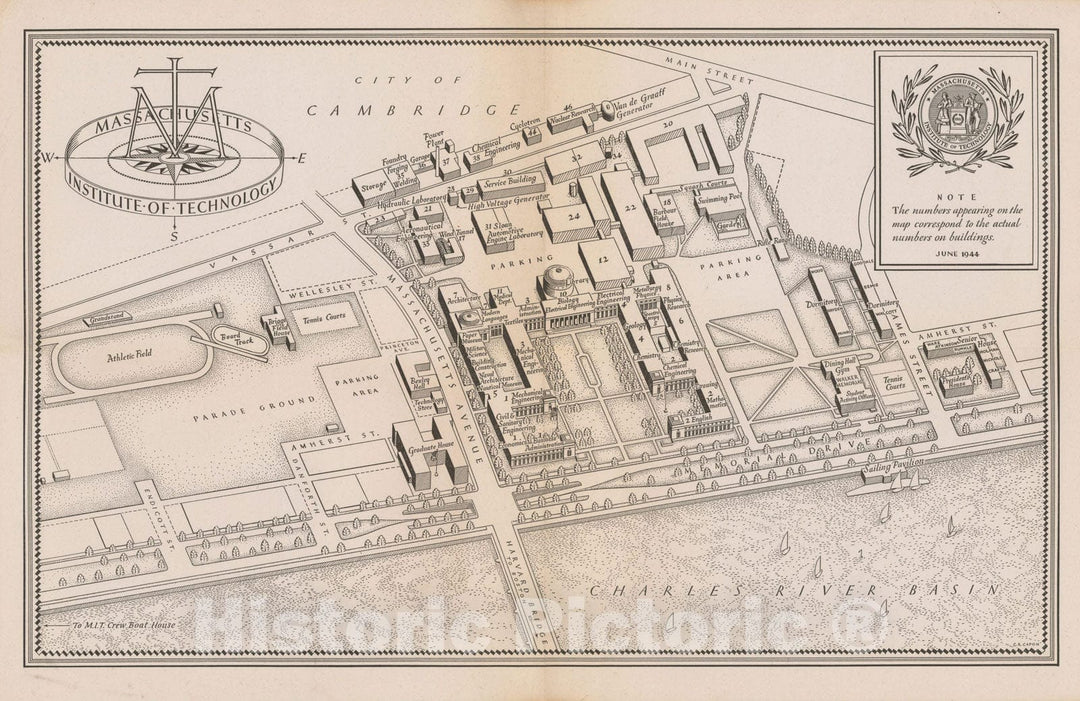 Historic Map : MIT 1944 , Vintage Wall Art