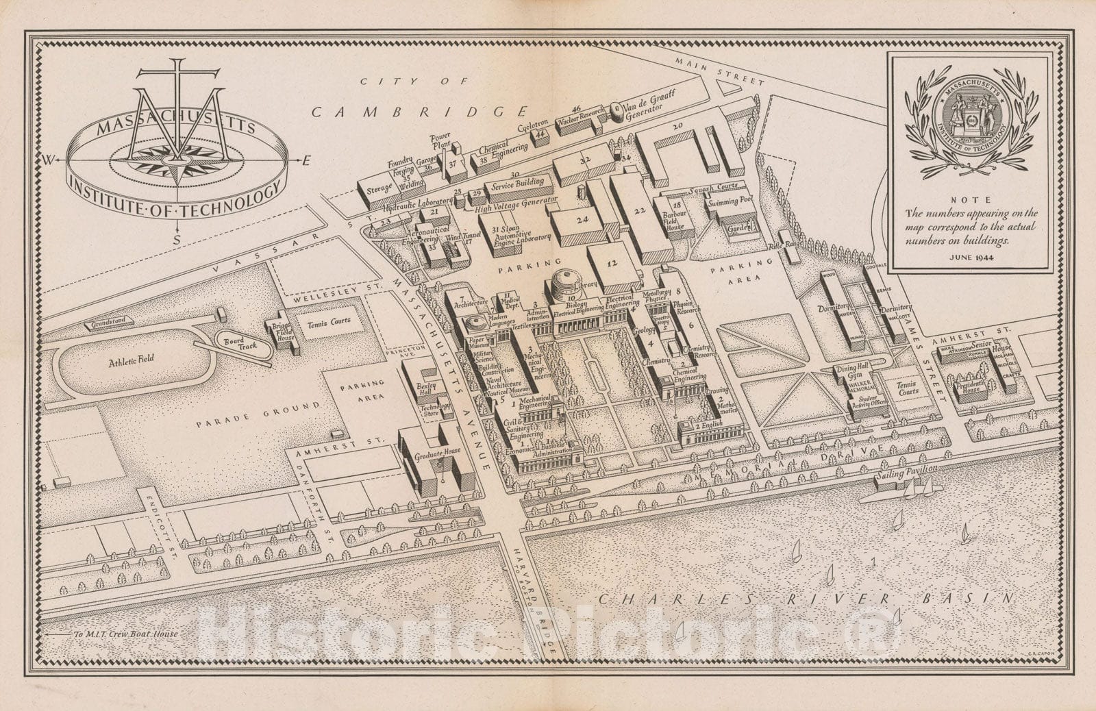Historic Map : MIT 1944 , Vintage Wall Art