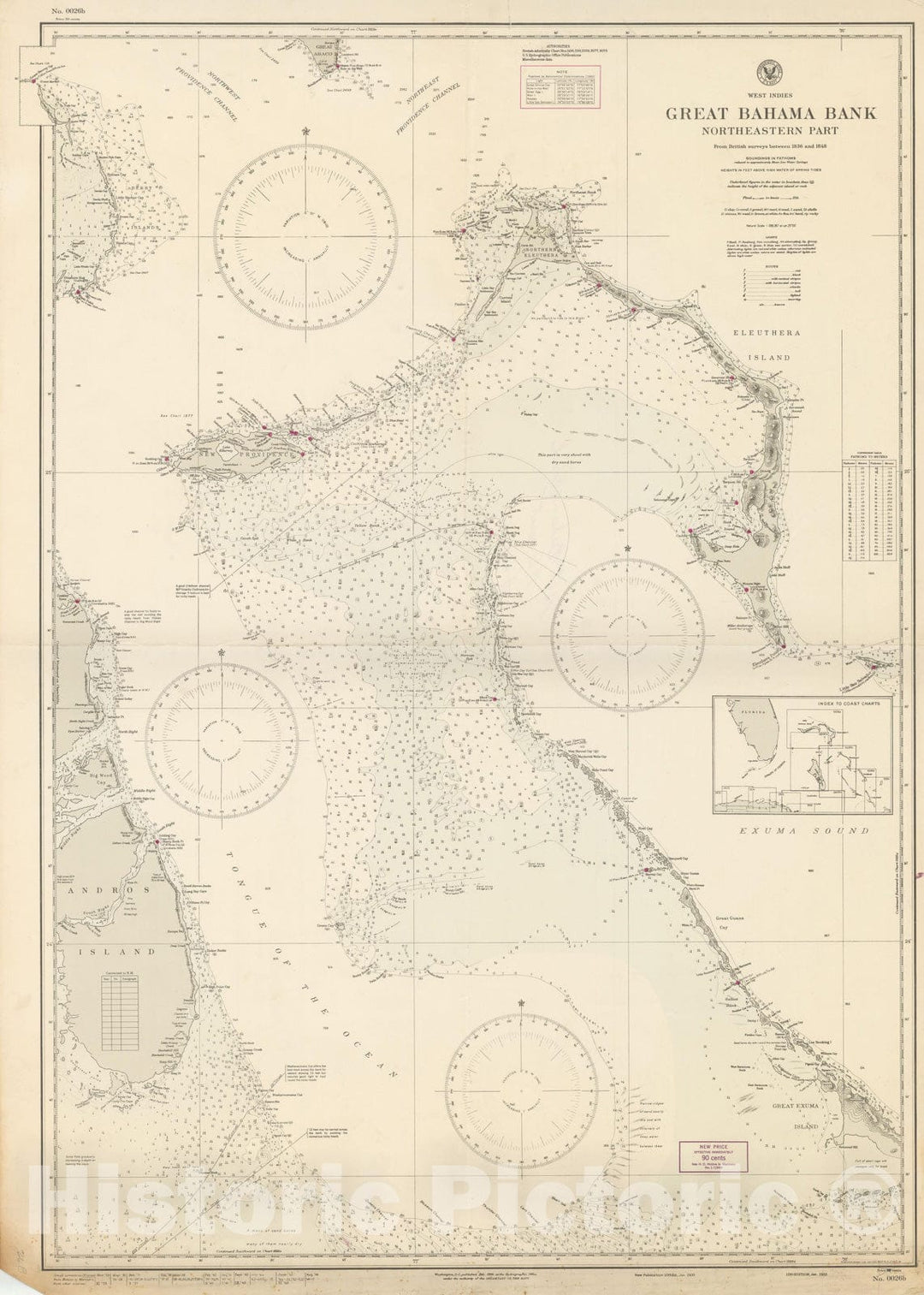 Historic Map : Coastal Charts - Great Bahama Bank: Northeastern Part 1946 , Vintage Wall Art