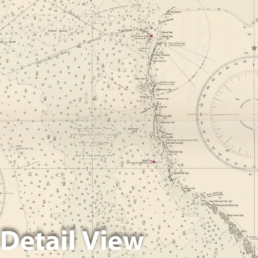 Historic Map : Coastal Charts - Great Bahama Bank: Northeastern Part 1946 , Vintage Wall Art