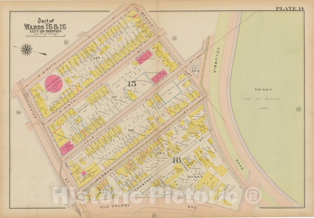 Historic Map : Atlas of South Boston, South Boston 1910 Plate 014 , Vintage Wall Art