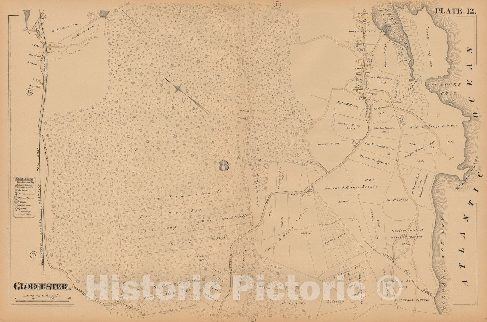Historic Map : Atlas City of Gloucester and Town of Rockport, Gloucester 1884 Plate 012 , Vintage Wall Art