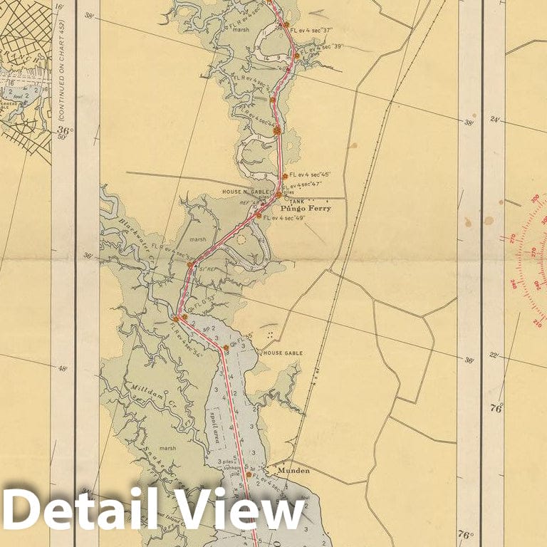 Historic Map : Coastal Charts - Virginia NC Intracoastal: Norfolk to North River 1948 , Vintage Wall Art