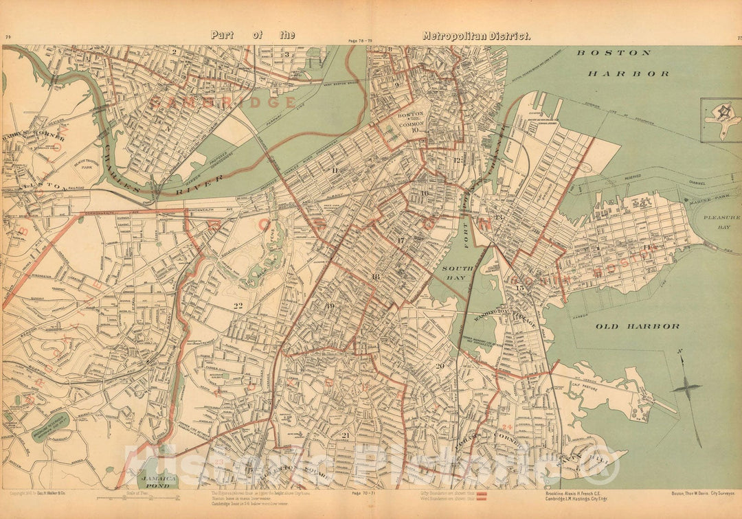 Historic Map : Atlas of Massachusetts, Boston 1891 , Vintage Wall Art