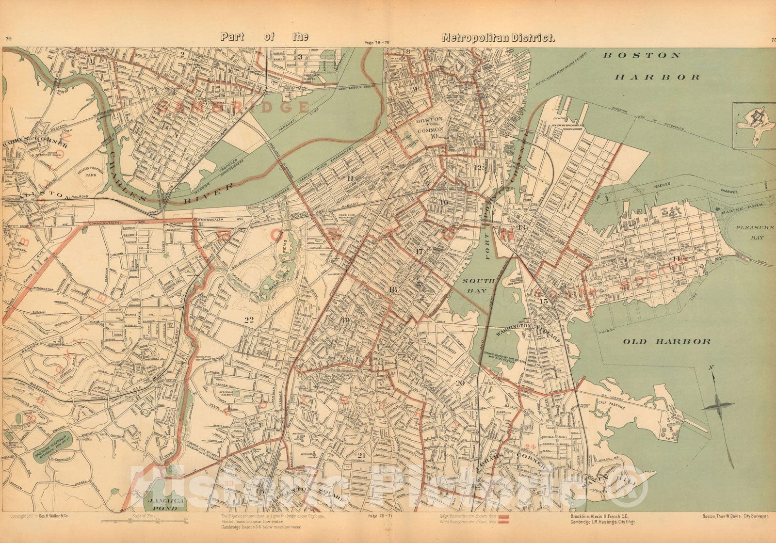 Historic Map : Atlas of Massachusetts, Boston 1891 , Vintage Wall Art