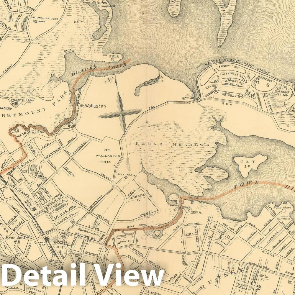 Historic Map : Atlas of Massachusetts, Quincy 1904 , Vintage Wall Art