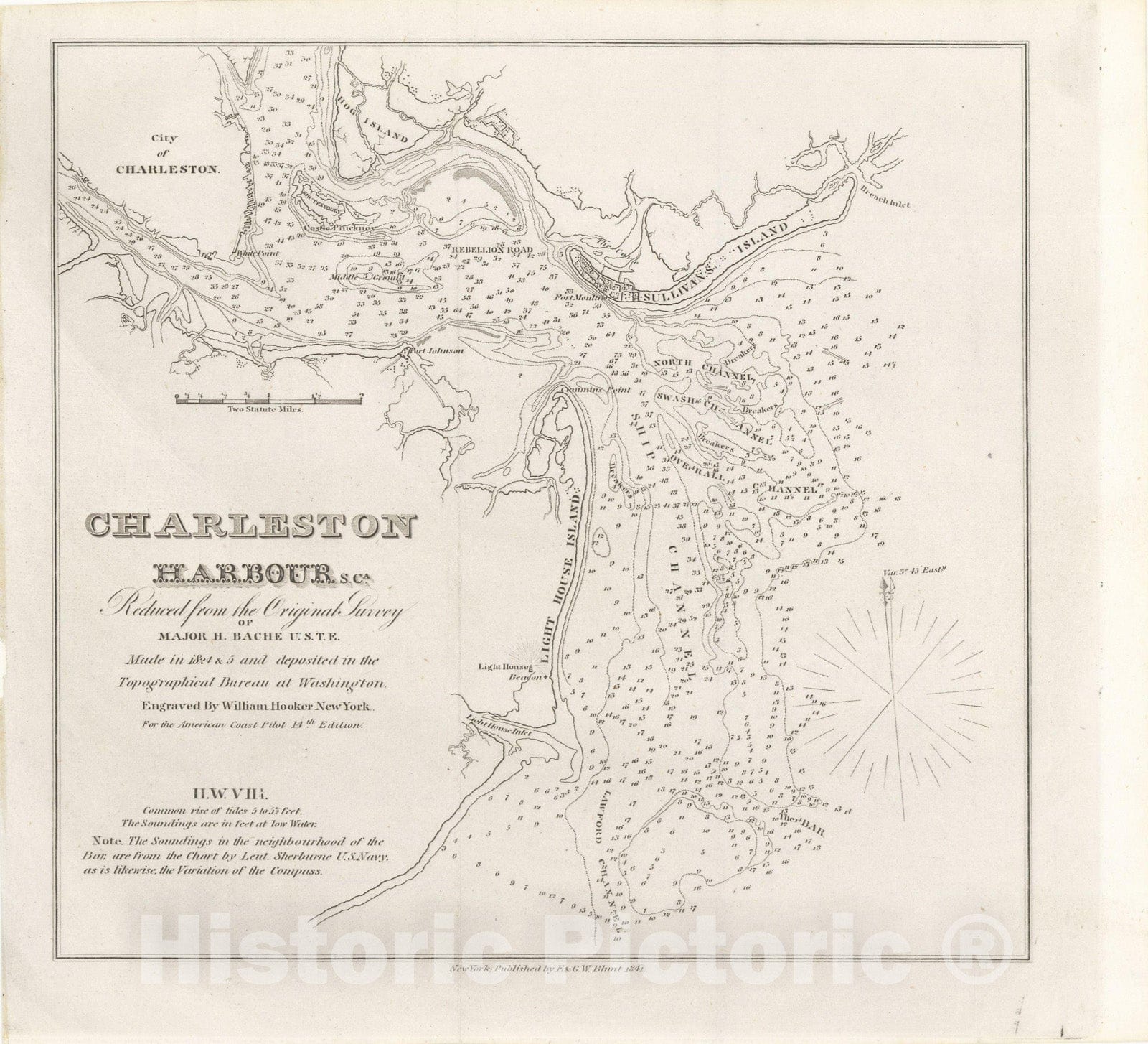 Historic Map : American Coast Pilot, 12th Edition, Charleston 1842 , Vintage Wall Art