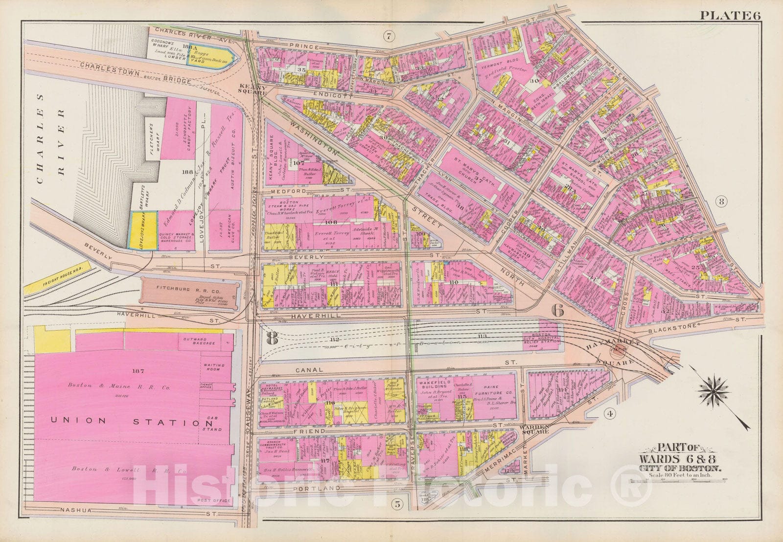 Historic Map : Atlas City of Boston: Boston Proper and Back Bay, Boston 1908 Plate 006 , Vintage Wall Art